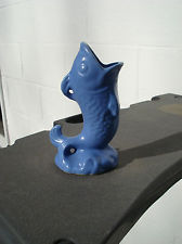 RED WING stoneware art pottery ash receiver deco blue fish 879